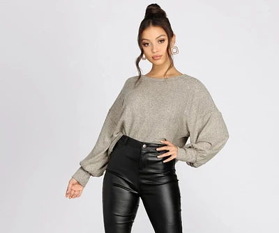 Brushed Ribbed Knit Pullover Sweater