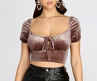 Velvet Glam Tie Front Crop Top