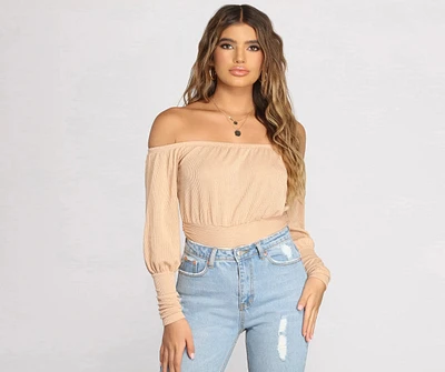 All About Knit Ribbed Off Shoulder Top