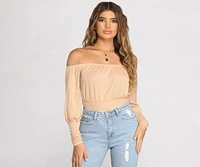 All About Knit Ribbed Off Shoulder Top