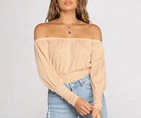 All About Knit Ribbed Off Shoulder Top