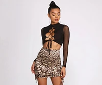 Lace Up Mesh Crop Top