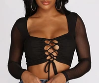 Lace Up Mesh Crop Top