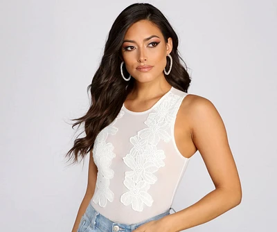 Floral Applique Mesh Bodysuit