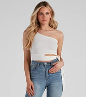 One Shoulder Tie Waist Crop Top