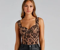 Floral Stunner Flocked Bustier Bodysuit