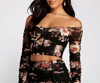 Floral Frenzy Ruched Cropped Bustier