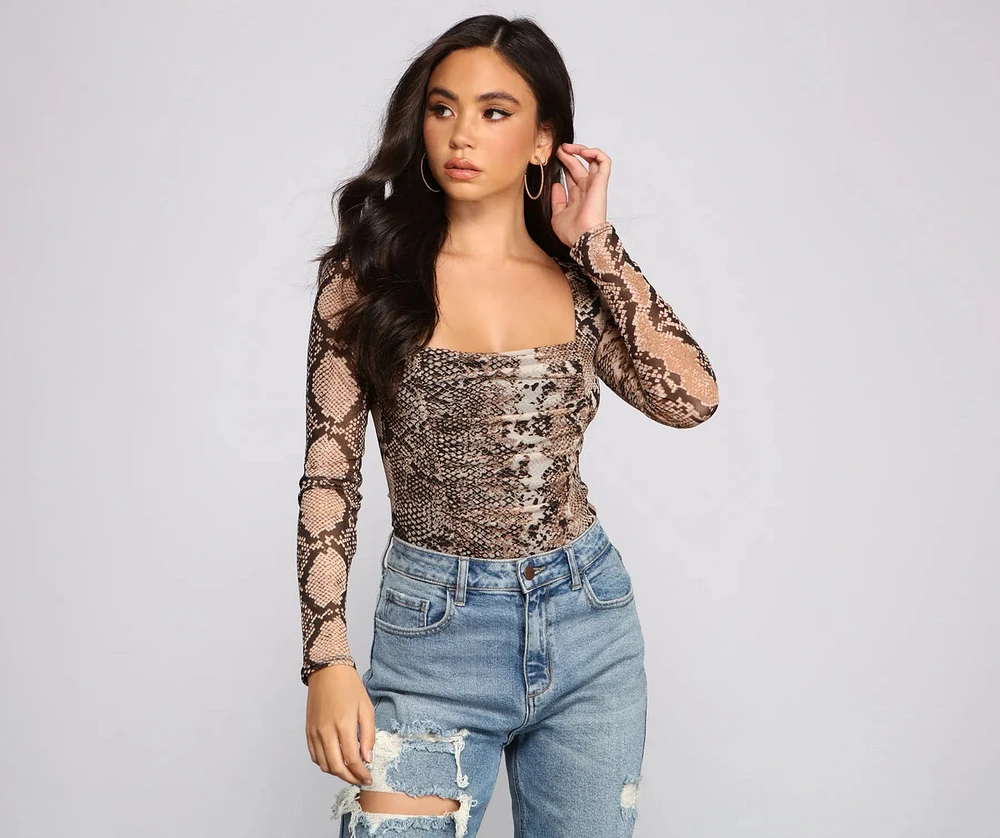 Trendy Stunner Snake Print Bodysuit