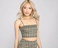 Preppy Glam Plaid Crop Top