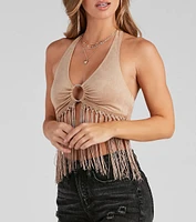 O-Ring Faux Suede Halter Top