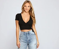 Lace Beauty Surplice Crop Top