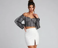 Glitzy Fab Snake Print Cropped Bustier