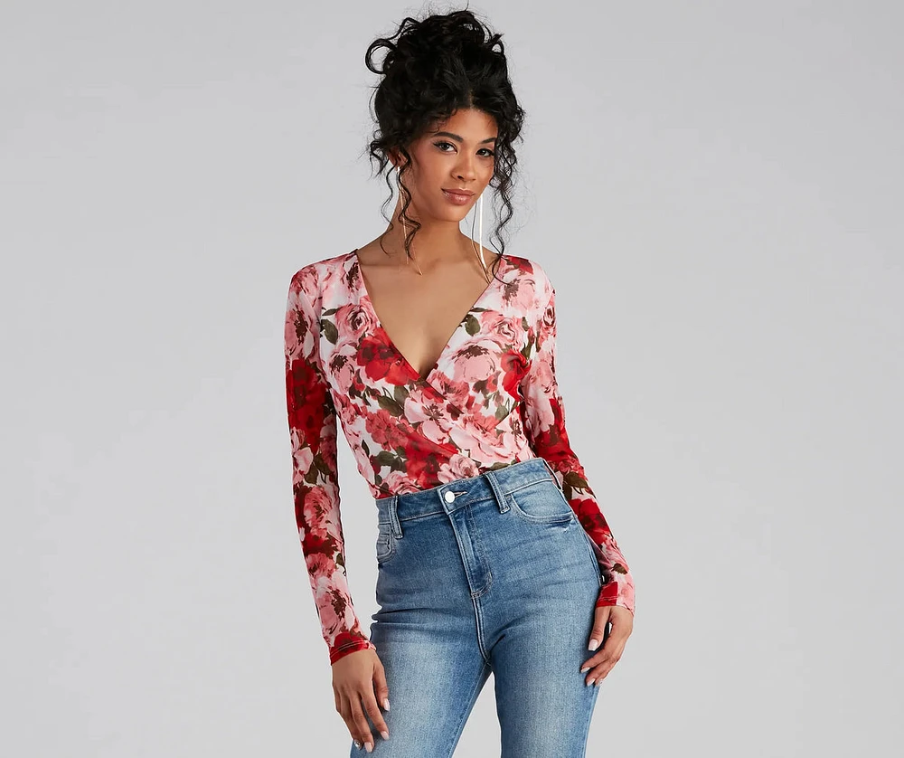 Must Be Love Mesh Floral Bodysuit