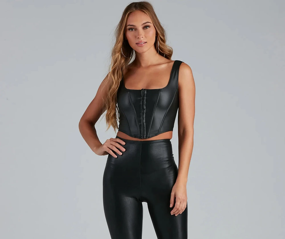 Cute Corset Faux Leather Crop Top