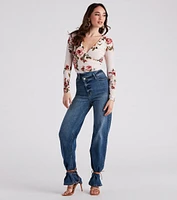 Spring Floral Surplice Crop Top