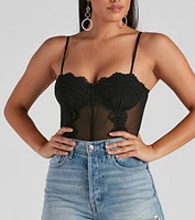 Dreamy-Chic Mesh Crochet Bustier Bodysuit