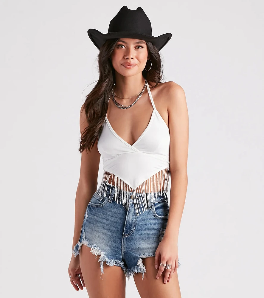 Modern Boho Halter Fringe Crop Top