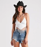 Modern Boho Halter Fringe Crop Top