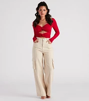 Wild Card Knit Cutout Crop Top