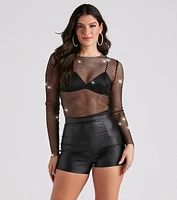 Edgy Glam Girl Rhinestone Fishnet Top