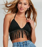 Rodeo Babe Rhinestone Fringe Halter Top