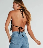 Rodeo Babe Rhinestone Fringe Halter Top