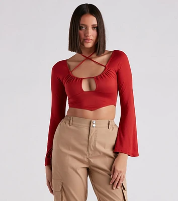 Effortlessly Sultry Bell Sleeve Crop Top