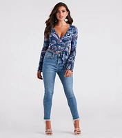 Sunset Audience Paisley Wrap Crop Top