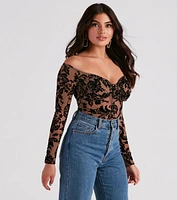 Regal Affair Flocked Velvet Bodysuit