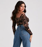 Regal Affair Flocked Velvet Bodysuit