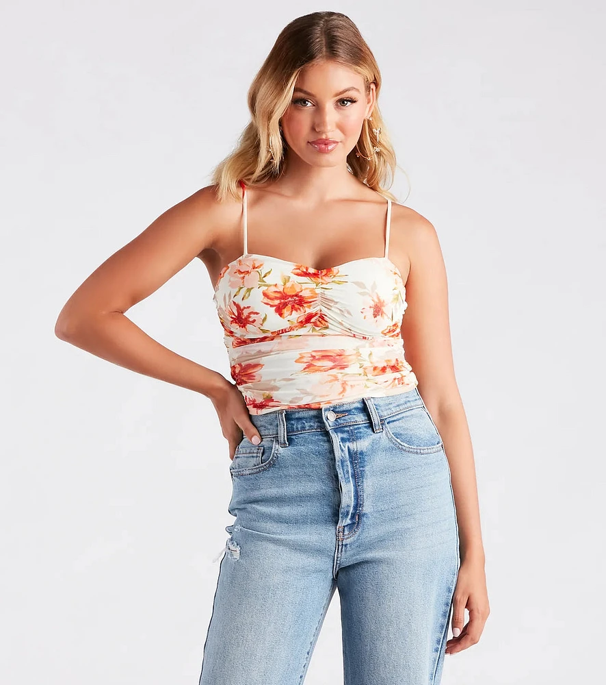 Much Adoration Floral Mesh Crop Top