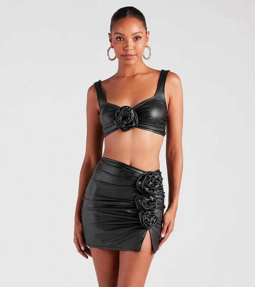 Make It Bloom Faux Leather Rosette Crop Top