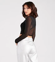 Sheer Stunner Twist-Front Mesh Crop Top