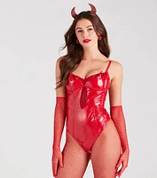 Devious Hottie Halloween Faux Leather Bodysuit