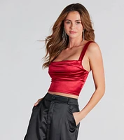 Sleek Stunner Ruched Satin Crop Top