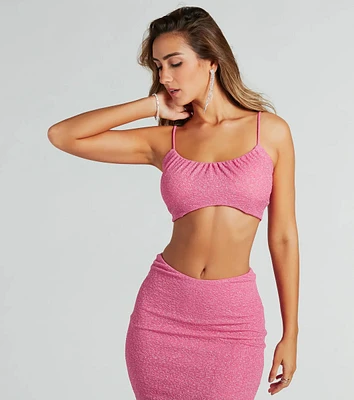 Glittery Vibes Ruched Spaghetti Strap Crop Top