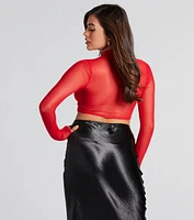 Sultry And Sheer Mesh Long Sleeve Crop Top