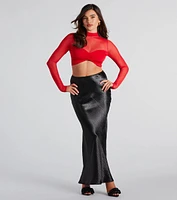 Sultry And Sheer Mesh Long Sleeve Crop Top