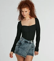 Sweet 'Fit Long Sleeve Textured Knit Corset Top