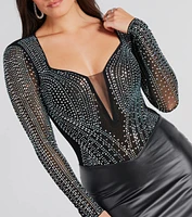 Enamored With Glam Rhinestone Sheer Mesh Bodysuit