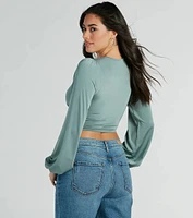 Smooth Talkin' Long Sleeve V-Neck Crop Blouse