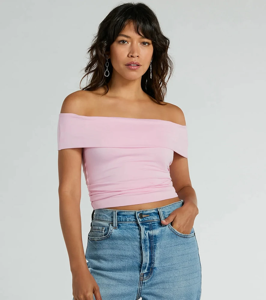 Spotted Town Off-The-Shoulder Crop Top