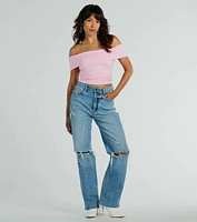 Spotted Town Off-The-Shoulder Crop Top