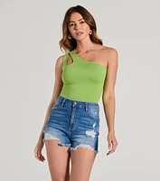 One Sided Sleeveless Cutout Bodysuit