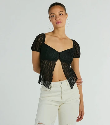 Charm Me Puff Sleeve Lace Crop Top