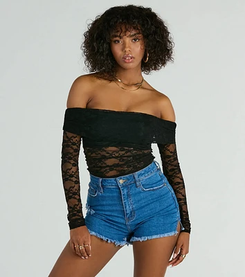 Sultry Aura Off-The-Shoulder Lace Crop Top