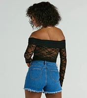 Sultry Aura Off-The-Shoulder Lace Crop Top