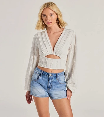 Romance Awaits Long Sleeve Ruffle Lace Trim Crop Top