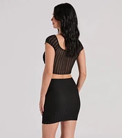 Set For Good Cap Sleeve Slit Texture Crop Top