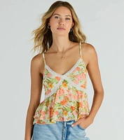 Pretty Presence Floral Lace Trim Crop Top